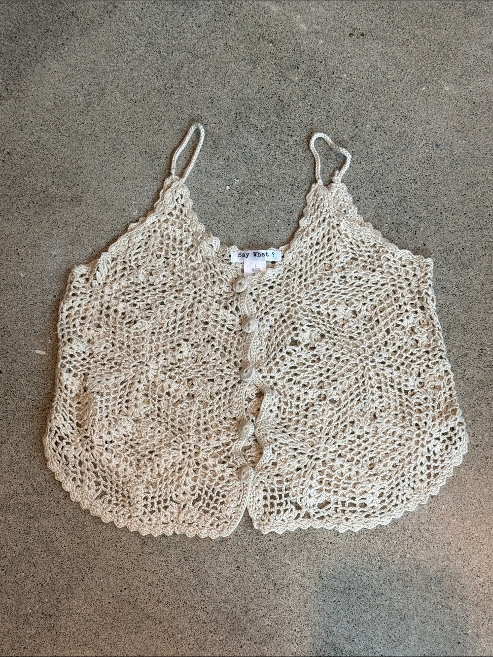 Say What? Cream Crochet Button-Front Camisole